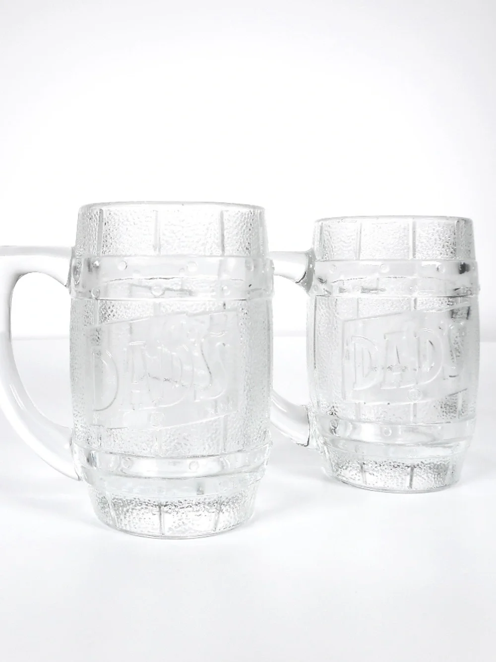 2 Set VTG 50s 60s Dad's Root Beer Heavy Glass Barrel Shaped Mug 5.25